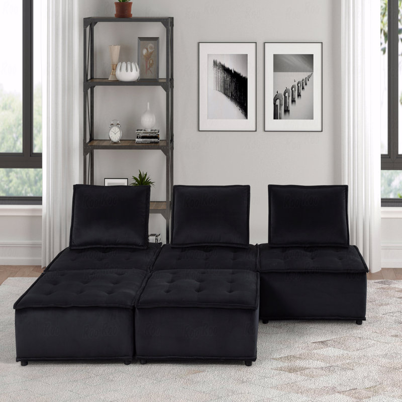 Canapé modulaire Basic, repose-pieds 120 po en velours 5 pièces Basic
