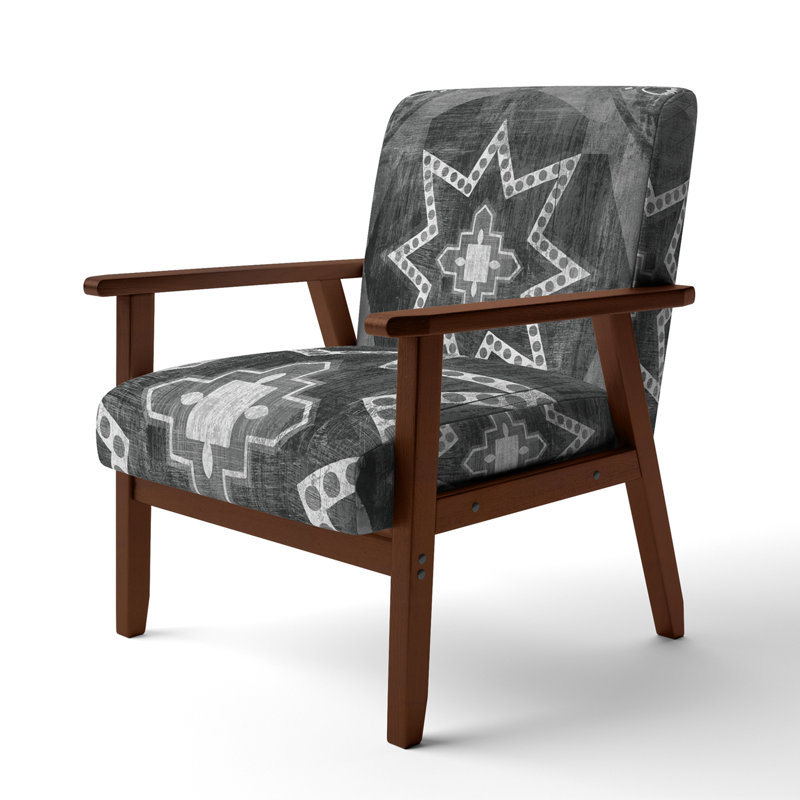 Gundry - Moroccan Orange Tiles Collage I - Upholstered Bohemian Chic Velvet Accent Arm Chair, Brown, Black/White/Gray
