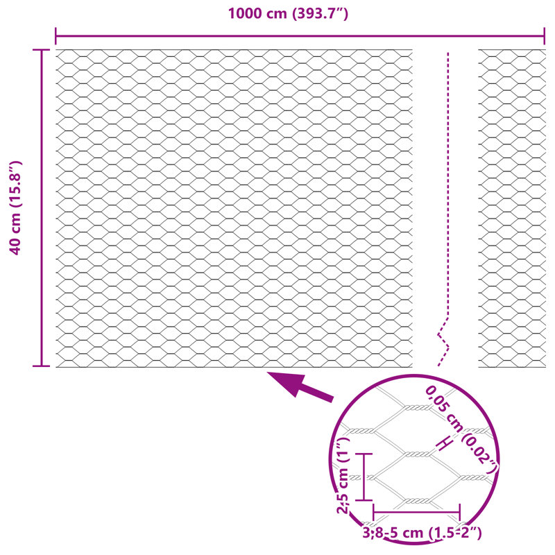 Vidaxl Hexagon Fence Galvanised Steel, 40cm H x 1000cm W, Silver
