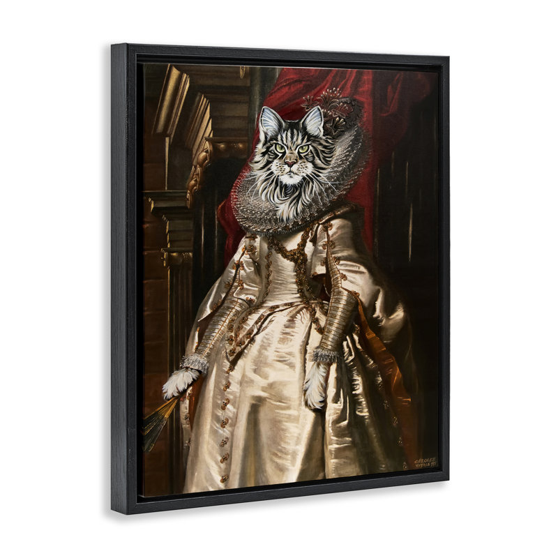 «Renaissance Cat Portrait» par Carolee Vitaletti, Cadre flottant noir de jais, H 31 po x l 25 po