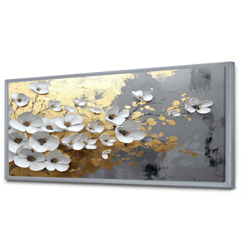 Altamirano - Floral Wall Art, Argent, H 28 po x l 60 po, Cadre flottant