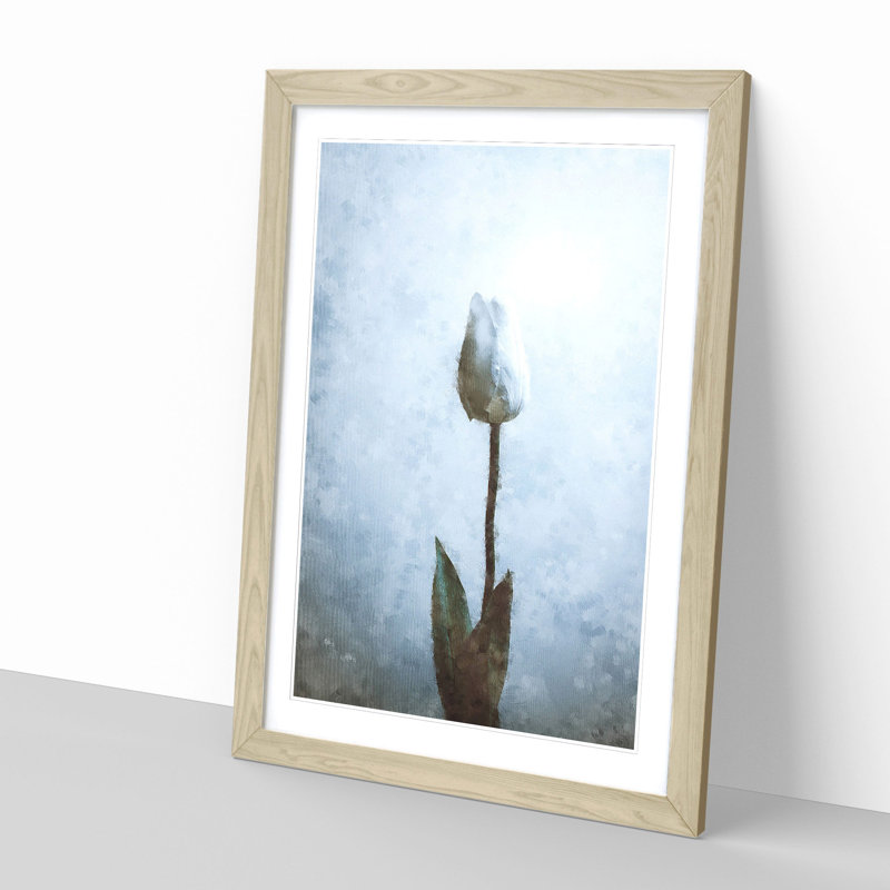 Solitary White Tulip Painting - Framed Print, 33cm H x 24cm W x 2cm D, Oak Framed