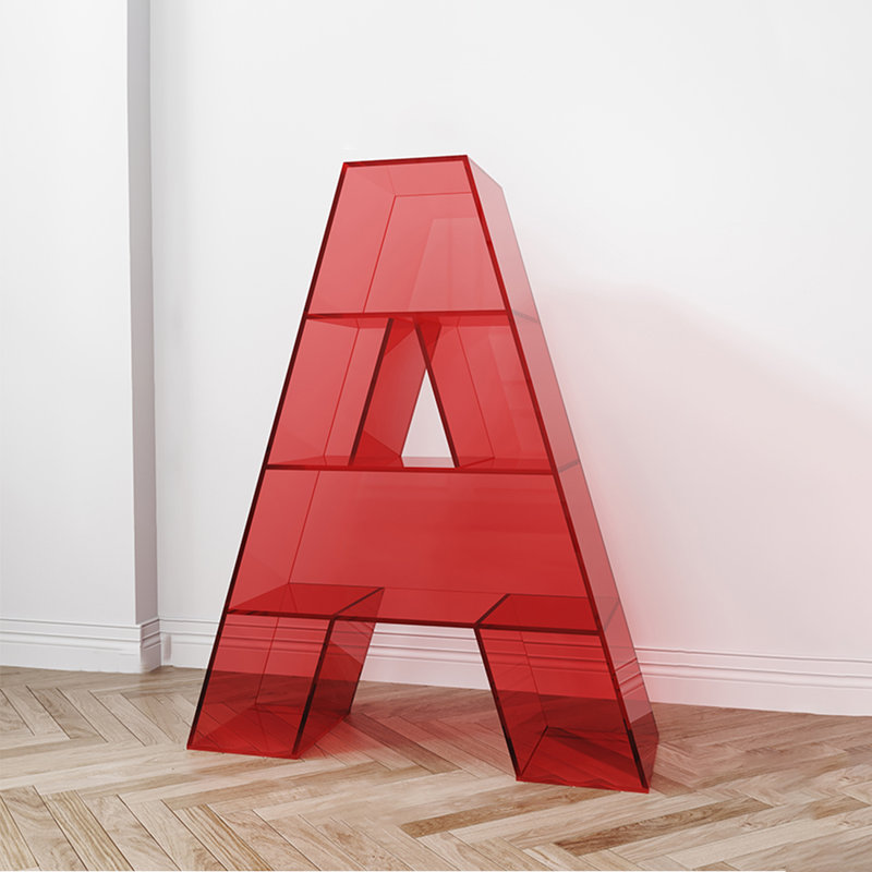 Creative letter-shaped acrylic display bookcase, Red