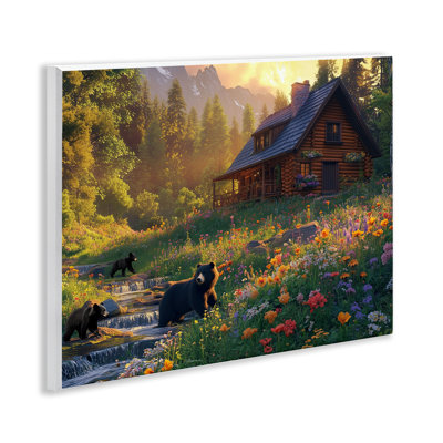 Bears at Floral Cabin Wall Plaque, design by Jim Baldwin