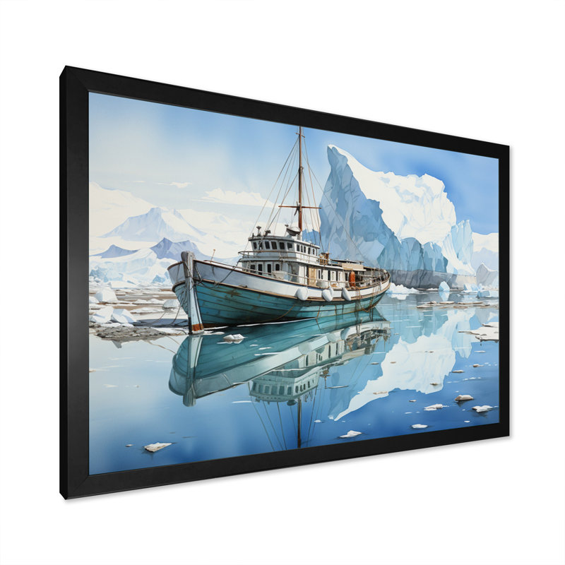 Iceberg sarcelle blanc solitude immaculée, H 30 po x l 40 po x P 1,5 po, Cadre simple noir