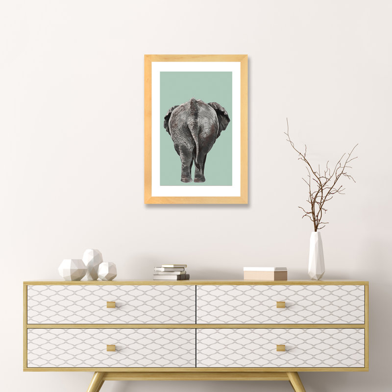 Art de bout éléphant, H 24 po x l 16 po x P 1 po, Papier encadré naturel