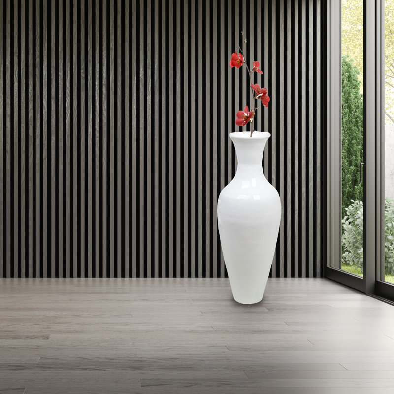 Claxton Handmade Wood Floor Vase, 37" H x 14" W x 14" D, White