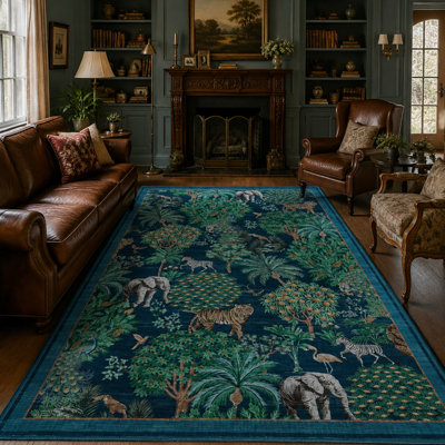 Tapis de couloir lavable à imprimé jungle pour salon et chambre à coucher