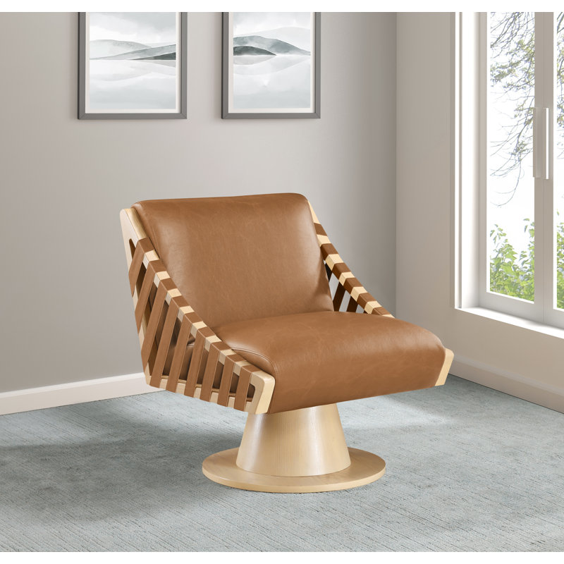 Quinton Vegan Leather Swivel Accent Chair, Natural, Cognac Vegan Leather