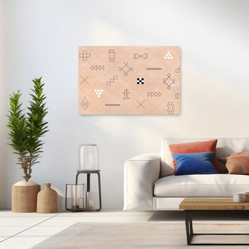 Geometric Tribal Symbols Abstract Geometric Minimalist Wall Art Print 1 Piece Wrapped Canvas Wall Art, 81.28cm H x 121.92cm W
