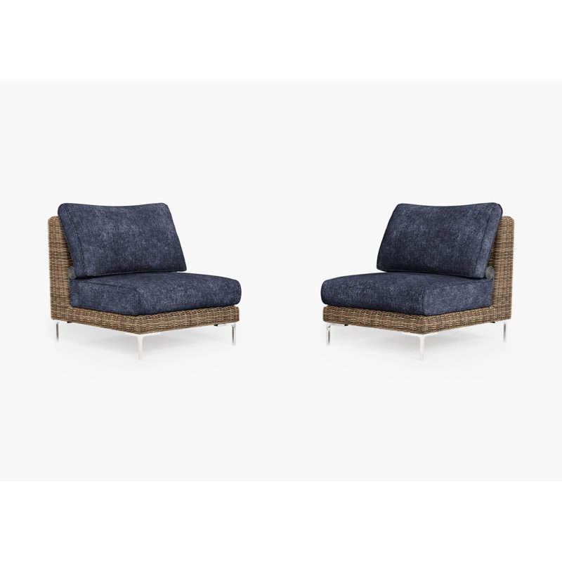 Brown Wicker Outdoor Armless Chair Conversation Set, Deep Sea Navy