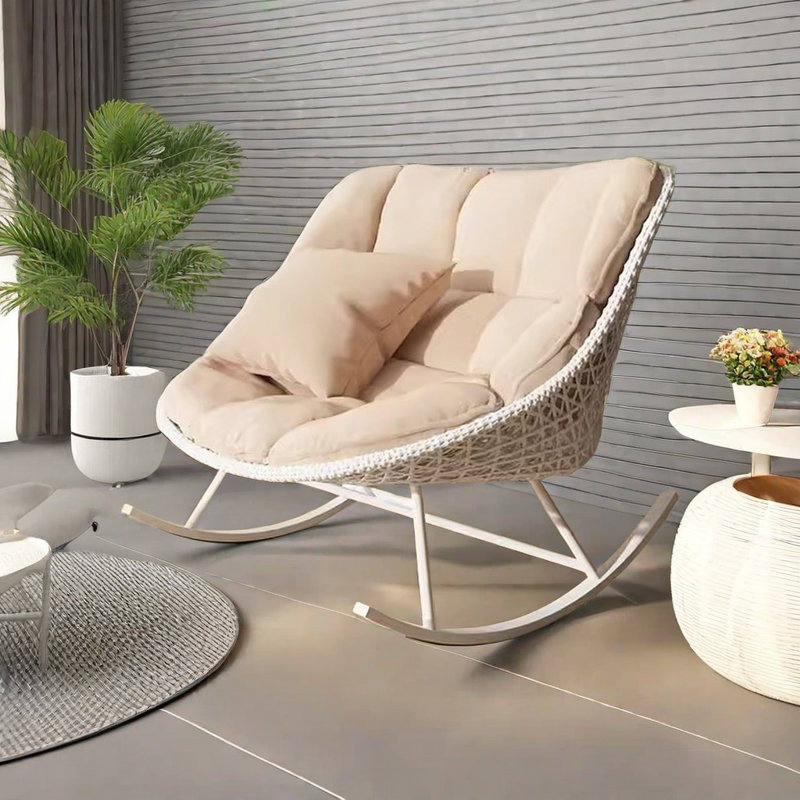 Casual Simple Modern Soft Rocking Chair Rocking Chair, Beige, Off White