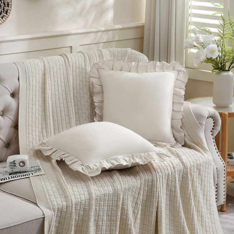 Housse de coussin beige beige 20 x 54 pouces pour taie d'oreiller à volants, Beige
