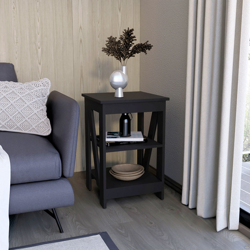 End Table, Side Table, Nightstand, 3-Tier Storage Shelf, Sofa Table, Black