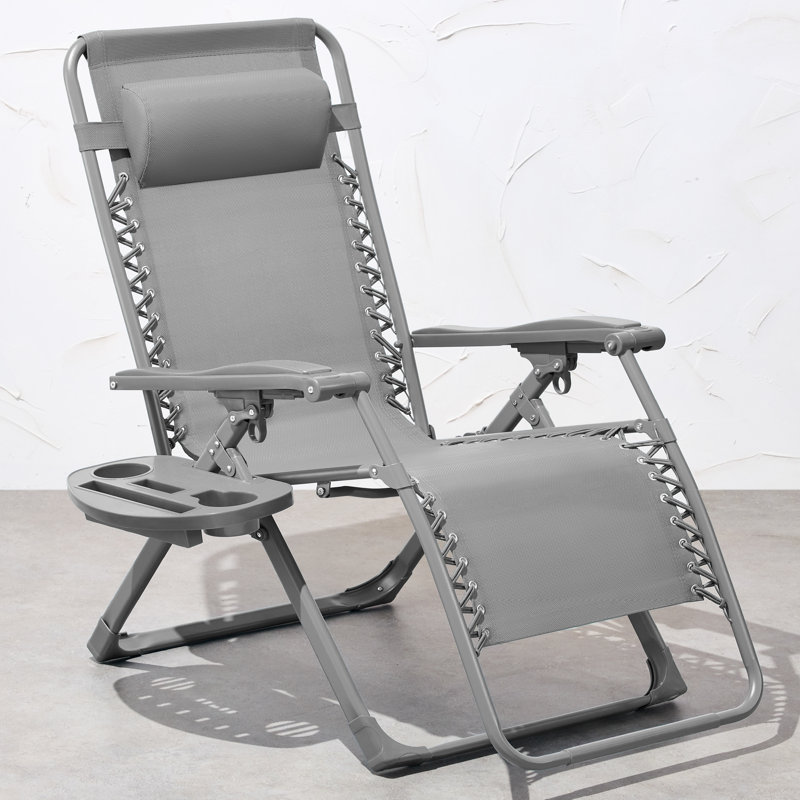 Fauteuil monochromatique à gravité zéro, fauteuil inclinable pliant pour patio avec plateau latéral et appui-tête