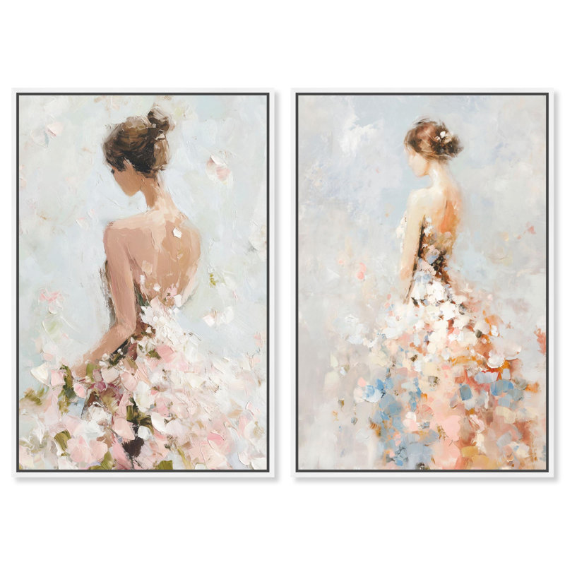 "Dreamscape Glam Art", ensemble de 2 impressions sur toile par , Impression dans un cadre flottant sans passe-parto, Blanc