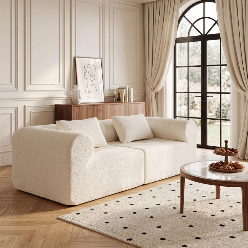 Canapé modulaire 2 pièces Bouclé, accoudoirs gauche et droit, ressorts ensachés, rouleau de compression, aucun assemblage requis, housses lavables, beige