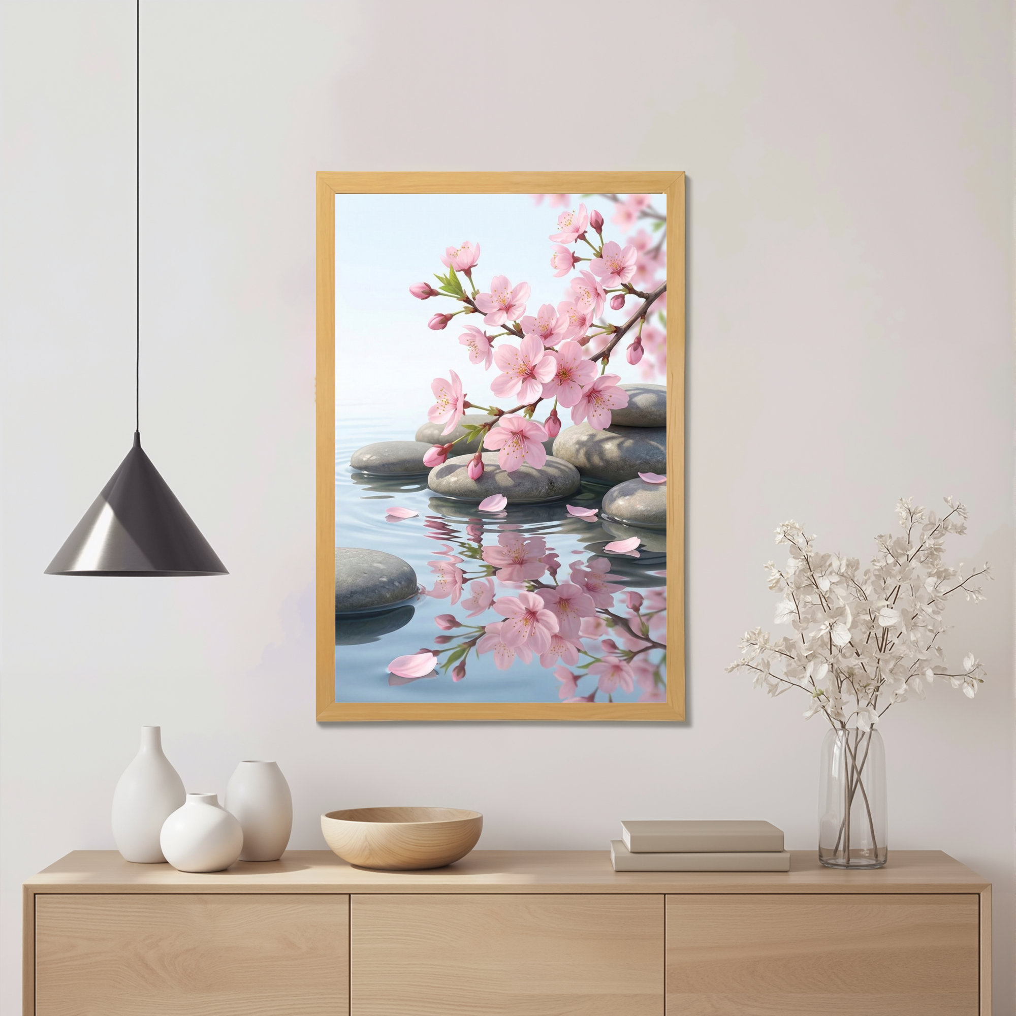 Winston Porter Cherry Blossom And Zen Stones Canvas Wrapped Wall Art ...