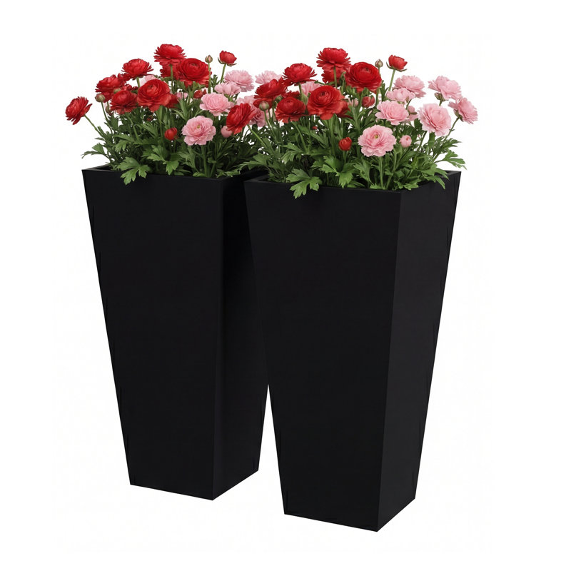 Black Metal Tapered Pot Planter, 30" H x 14" W x 14" D
