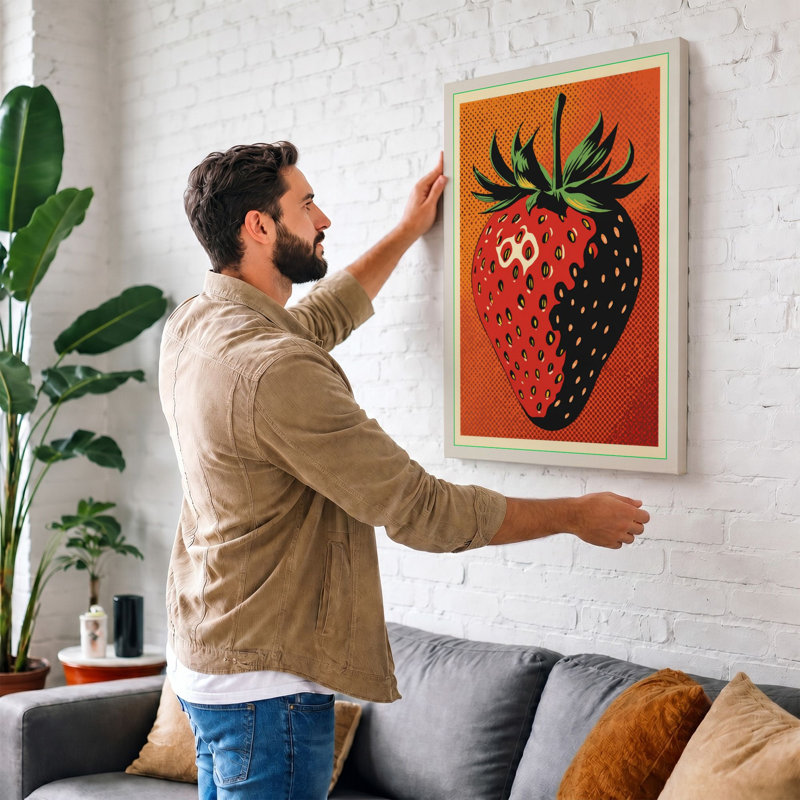 Strawberry Bold Geometric - Wrapped Canvas, 36x24 - 91.4 x 61.0 cm, Taupe Border