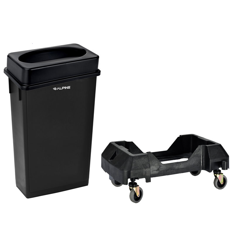 Poubelle commerciale de recyclage de 23 gallons avec couvercle basculant et chariot, Noir