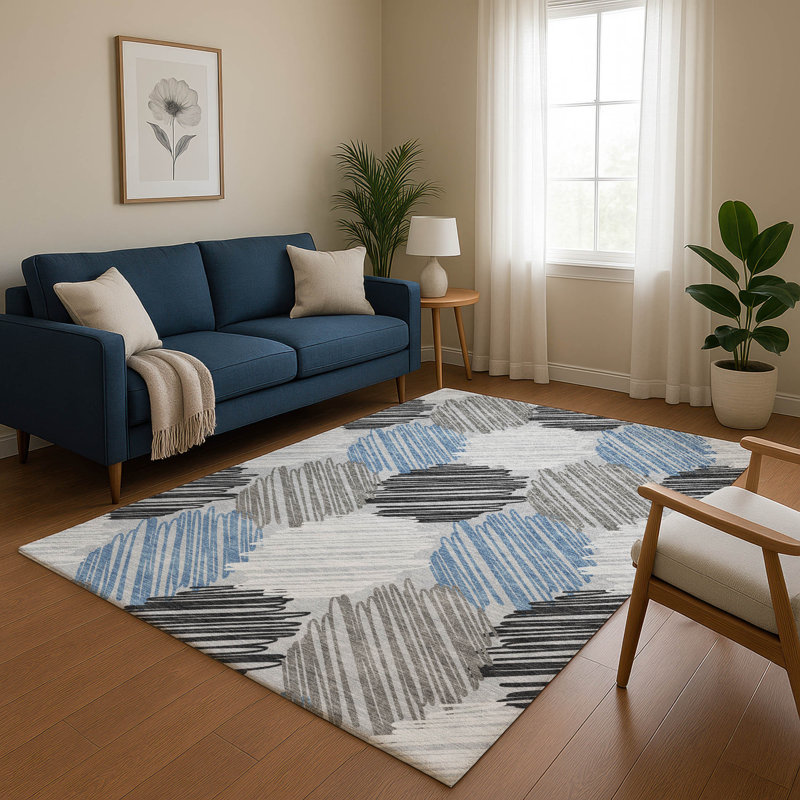 Tapis géométrique Lonon AMF1942 lavable à la machine de qualité supérieure, Rectangle 2 pi 6 po x 3 pi 10 po