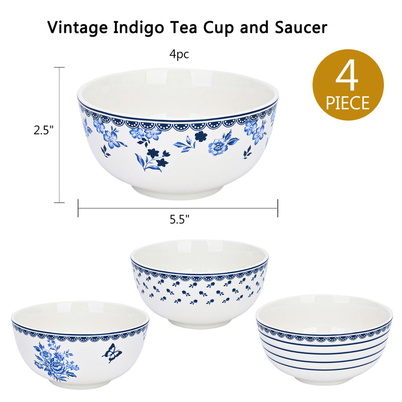 Ensemble de 4 bols à céréales en porcelaine tendre rétro Indigo