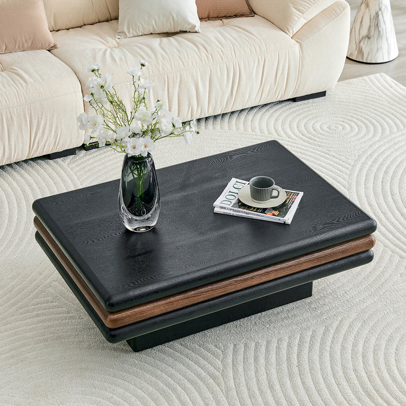 Table basse empilable moderne à 3 niveaux, Black,Walnut