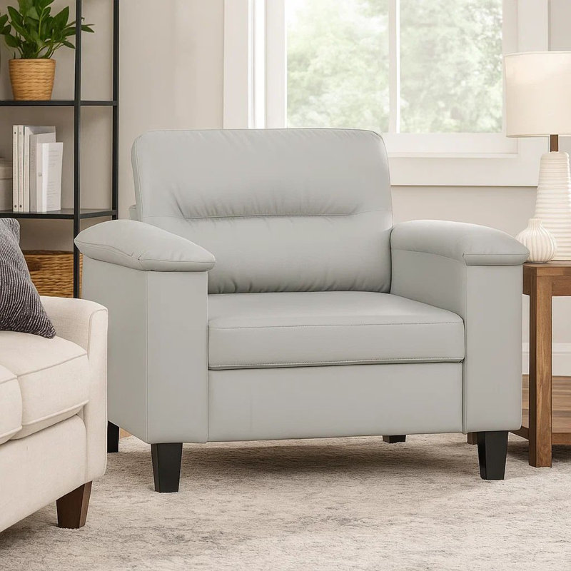 Canapé-fauteuil, microfibre grise, pieds fuselés, 35 po