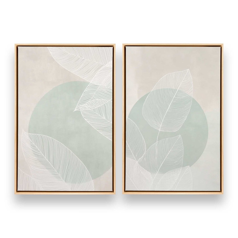 Ensemble de 2 impressions Soft Leaf Stillness, 48 po x 32 po, Cadre flottant en érable américain