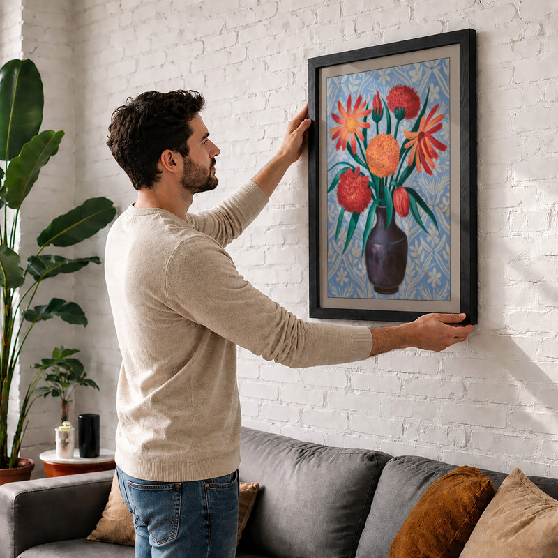 Vibrant Floral Arrangement Botanical - Framed Print, A3 - 42.0 x 29.7 cm, White