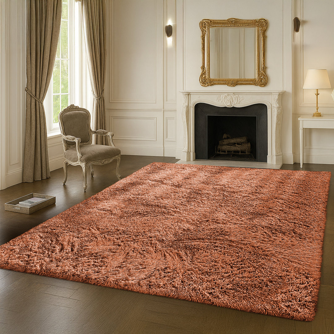 Machine Tufted Rust Indoor Shagg Area Rug-Luxurious Burnt Orange Shaggy Carpet