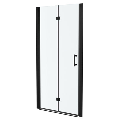 36w X 72h Fold Shower Door With Tempered Glass, Matte Black - Bi Design, 1/4 Inch Thick Clear Water Screen , High Grade Stainless Steel Components, Reversible Installation, 180° Overlapping Rotate