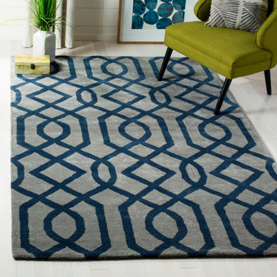 Tapis gris / bleu foncé en laine touffeté à la main Deedre