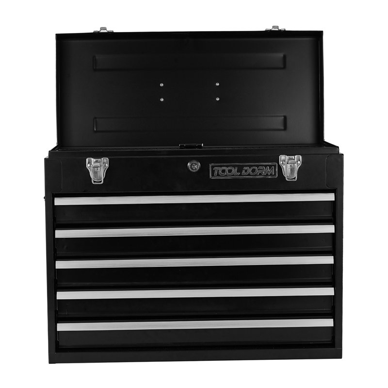 Boîte à outils 20,3 po en métal avec 5 tiroirs Boîte à outils en acier portable avec loquet en métal et serrure pour le garage, la maison et l'entrepôt (noir, 20,3 po x 8,7 po x 16 po)