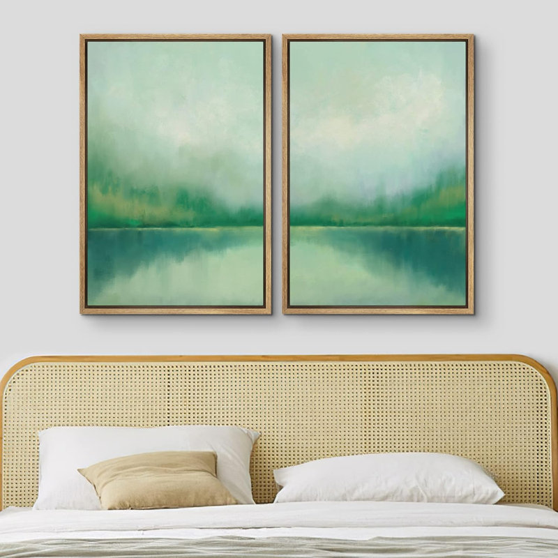 Minimal Landscape " Forest Lake " 2 Piece Art Graphic Art Print, 36" H x 48" W x 1.5" D, Natural