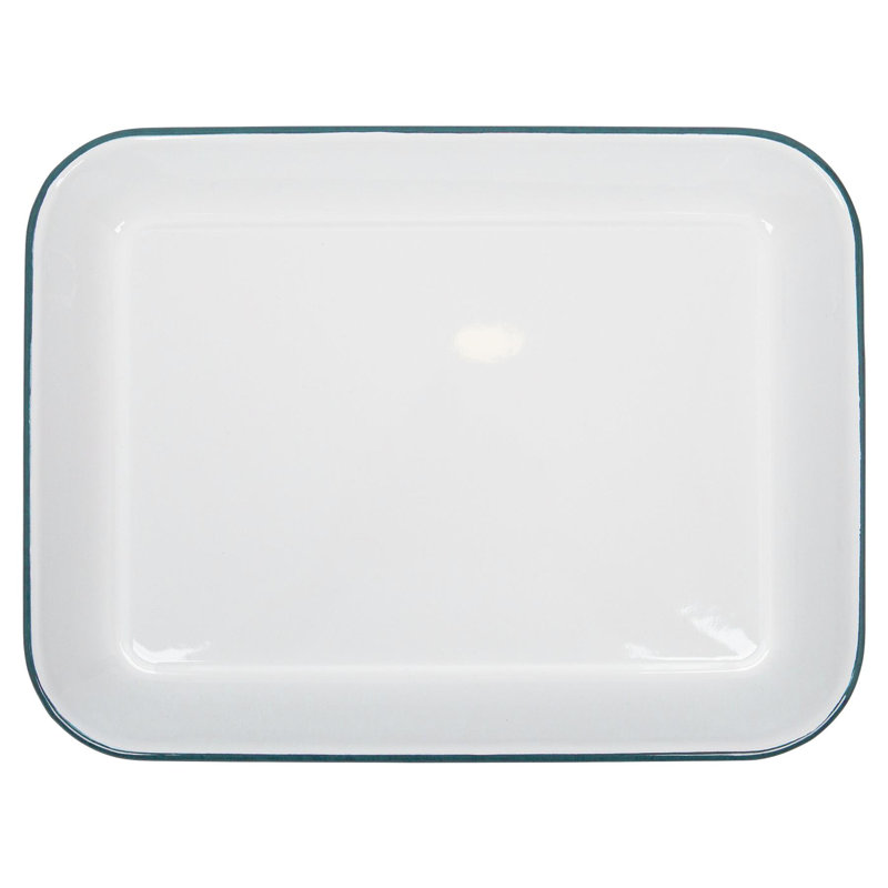 Argon Tableware - White Rectangle Enamel Baking Tray - 34cm x 26cm, Green