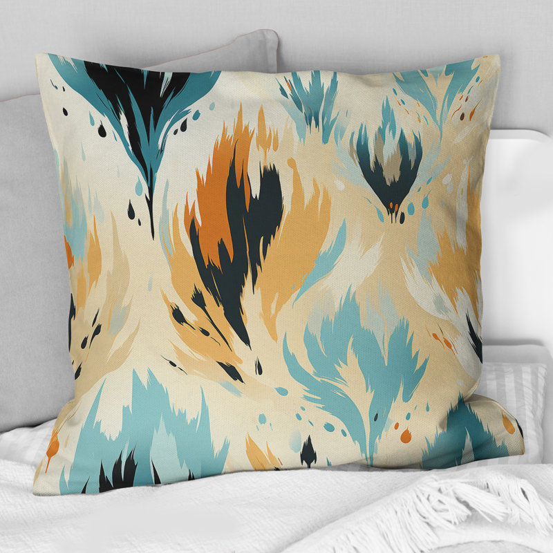 Coussin Ikat Serenity - jaune et bleu naturel, H 16 po x l 16 po