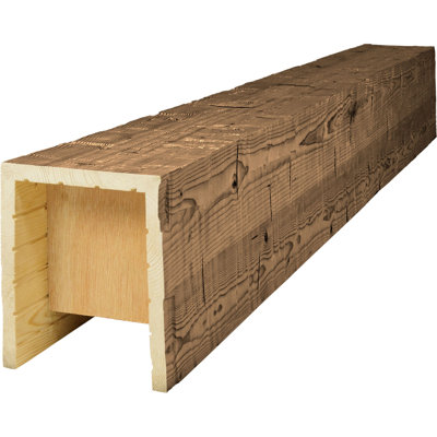 AmeriCraft Wood Hand Hewn Beam, 3-Sided (U-Beam), 9 1/2"W x 7 1/2"H x 192"L, Special Walnut Finish, Stain Grade Pine