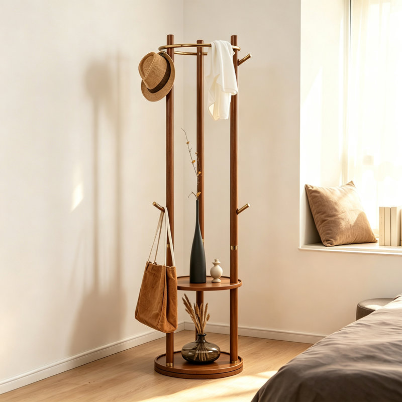 Portemanteau pivotant autoportant en bois d'hévéa