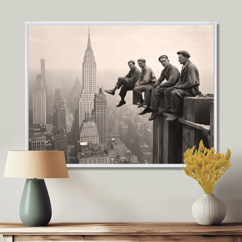 Art rétro de New York Empire State Building - New York, art mural, H 34 po x l 44 po x P 1,5 po, Cadre flottant blanc