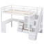 Lit mezzanine simple avec bureau en L et tiroirs, armoire et escalier de rangement, blanc