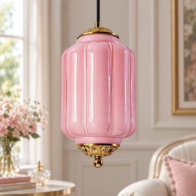 Suspension en laiton rose moderne du milieu du siècle, avec lumière