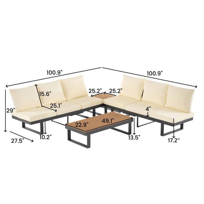 Ensemble de conversation modulaire 4 pièces avec coussins, Beige