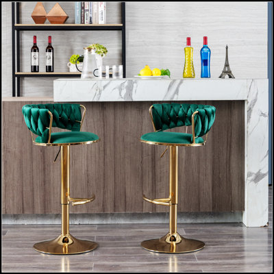 Ensemble de 2 tabourets de bar pivotants confortables avec repose-pieds chromé et hauteur réglable pour les cuisines et les bars modernes