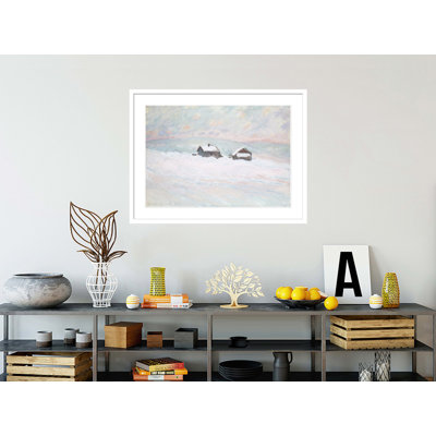 Les maisons dans la neige en Norvège par Claude Monet, impression giclée sur cadre