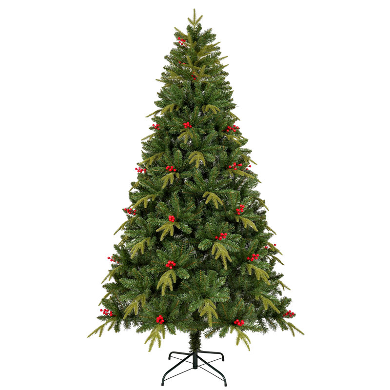 Arbre de Noël artificiel deux couleurs avec fruits rouges, 7'5"