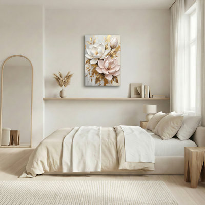 Magnolia floral or décoratif toile tendue, reproduction de peinture à l'huile pour salon chambre à coucher