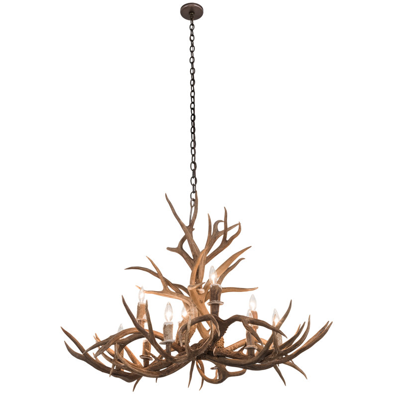 Antique Copper 10-Light Antler Empire Chandelier