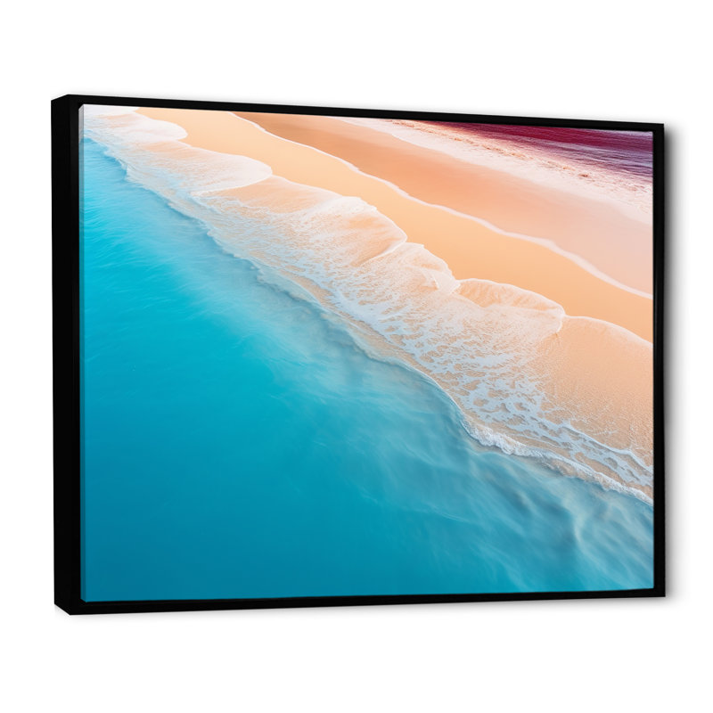 Tropical Beach, vue aérienne des vagues I - plage et océan, art mural, Cadre flottant noir, H 30 po x l 40 po x P 1,5 po
